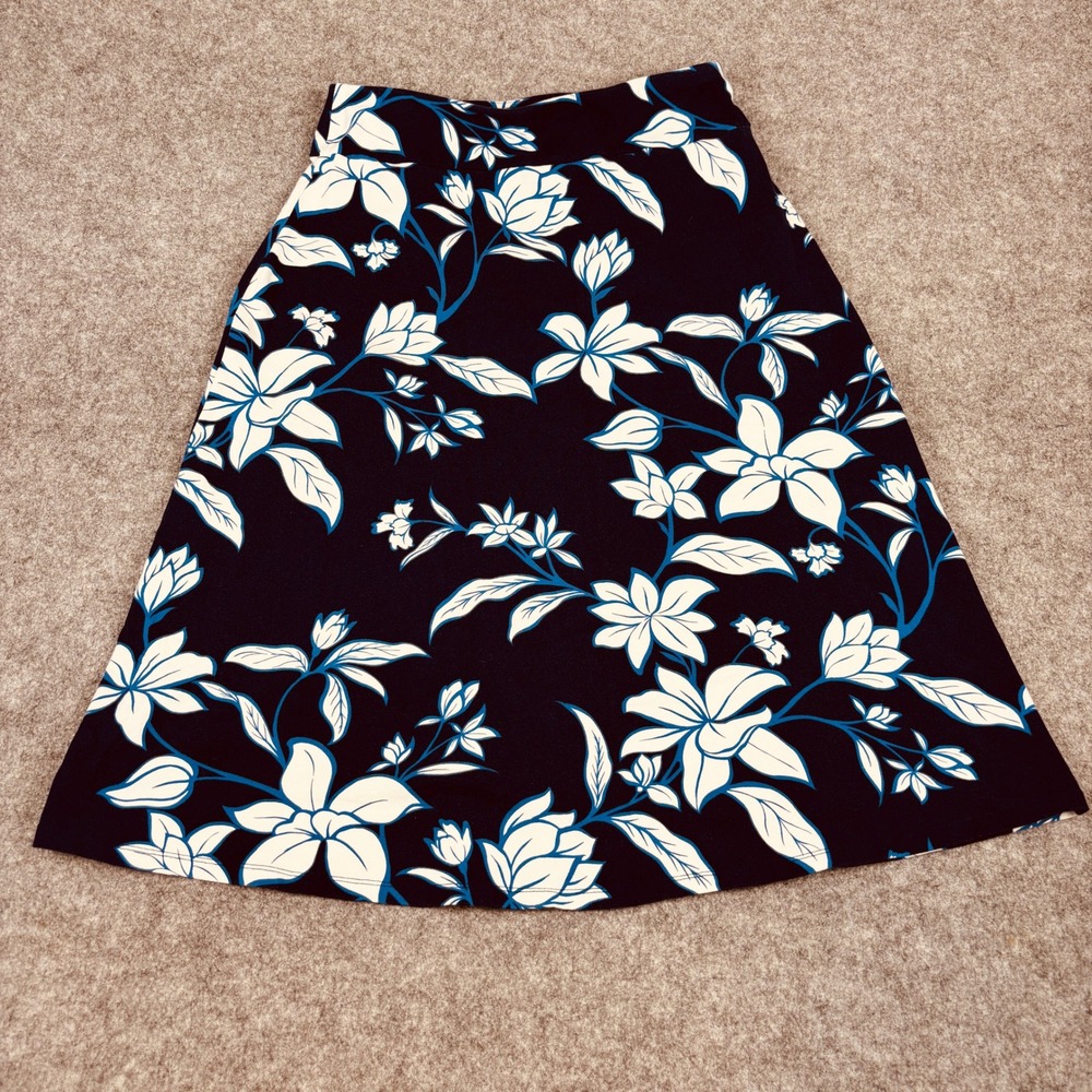 Talbots Floral A-Line Skirt Womens SP Navy Blue White Tropical Cotton Blend - Picture 1 of 7